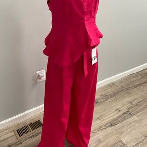 Matching ZARA SET 🌺🌷cute pink peplum top and flare pants